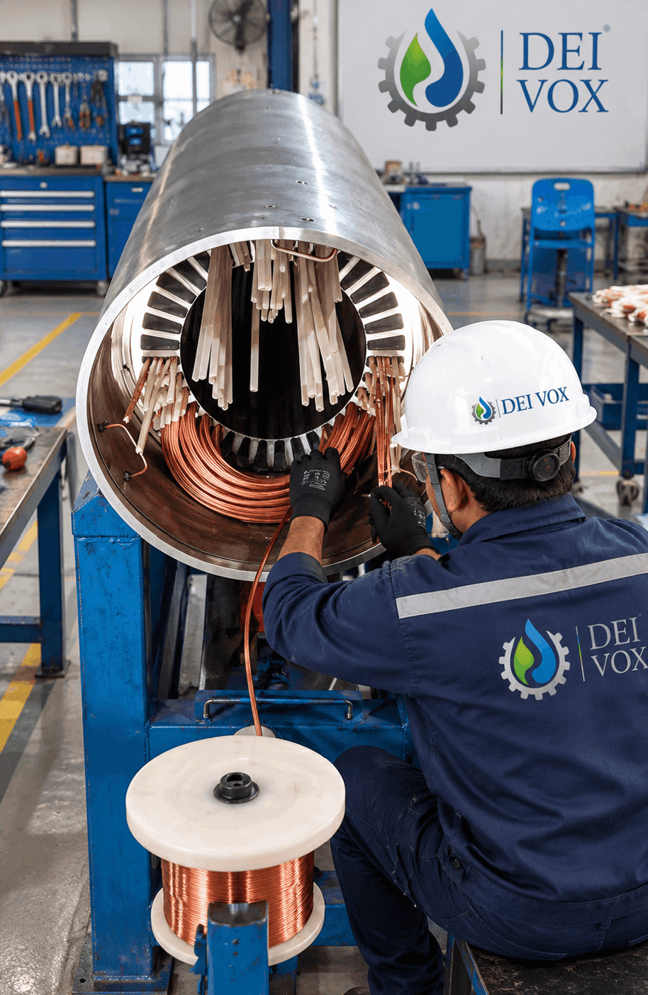 Engineer working on a boiler circulation pump motor assembly